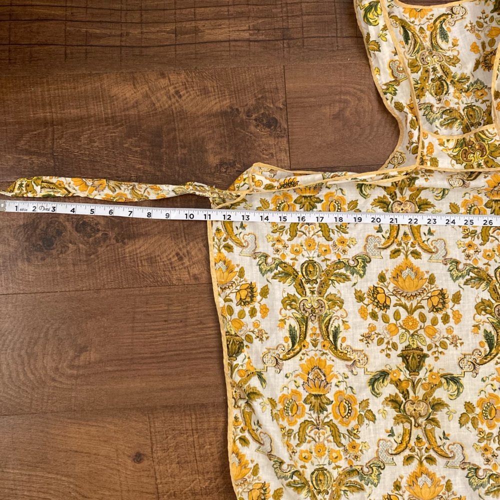 Vintage Pinafore Floral Print Warm Earthy Yellow Green Full Bib Apron OSFM - Picture 8 of 9